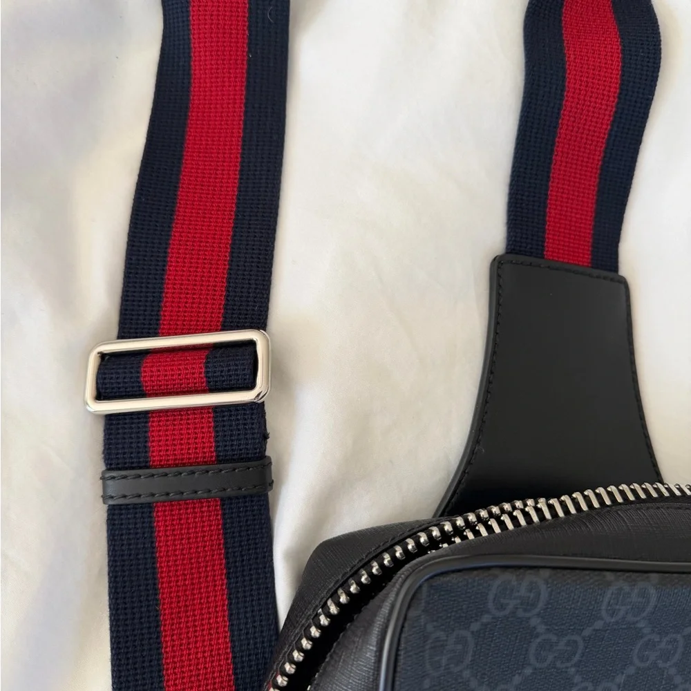 Gucci Black Monogram Crossbody Bag with Red and Blue Strap - Picture 8 of 13